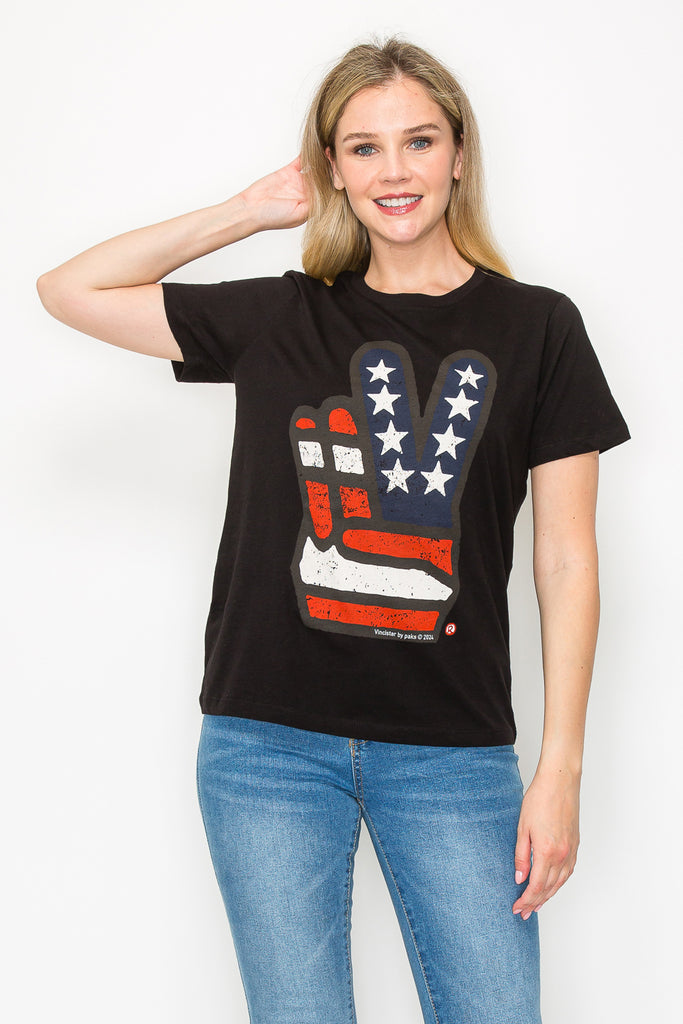 Vincistar Women's American Flag T-Shirt - Black