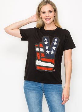 Vincistar Women's American Flag T-Shirt - Black