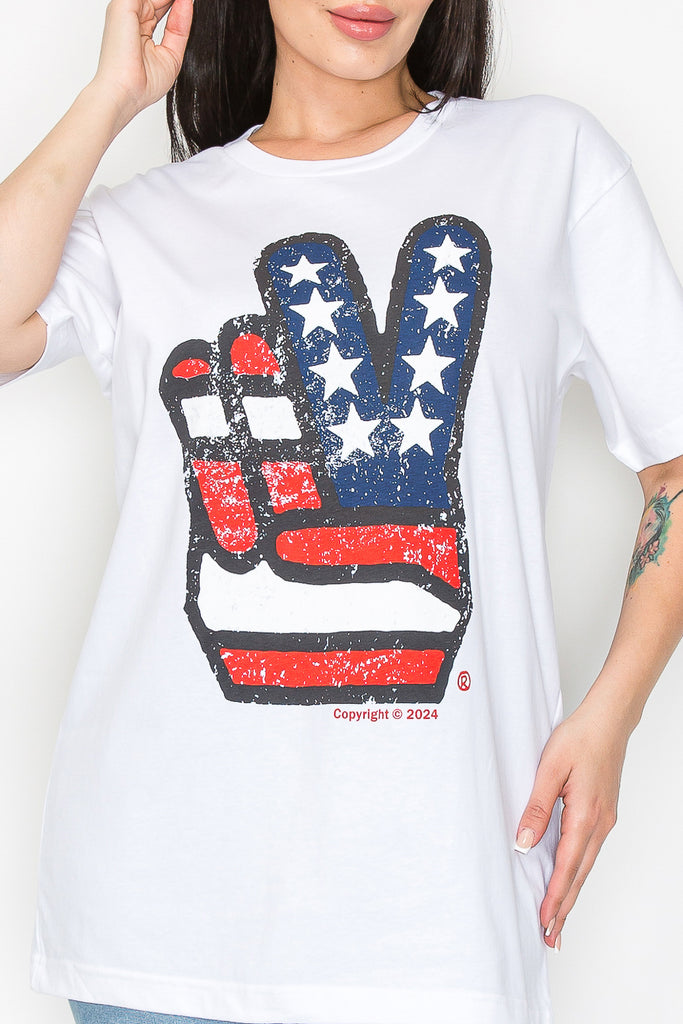 Vincistar Women's American Flag T-Shirt - White